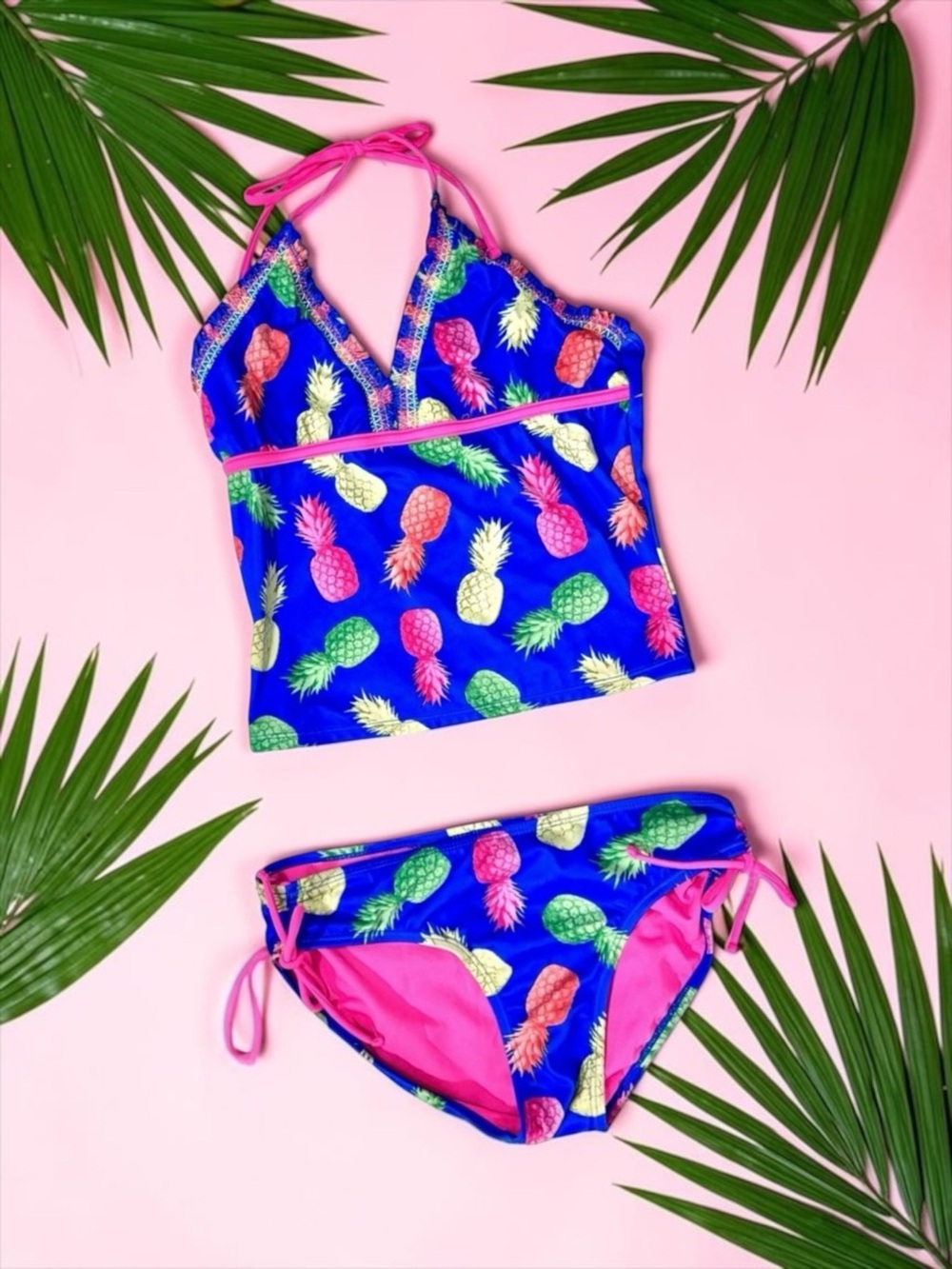 Justice Girls Tropical Bright Blue Pineapple Tankini Two‑Piece Swimsuit 16 (XL)